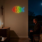 Jesus Neon Sign, Jesus Led Neon Light Signs for Wall Decor Christian Light up Sign Lamp Wall Art for Bedroom Home Christ Church Easter Religious Events Party Decor Dimmable USB Powered(15.4"*8.7") - Image 2