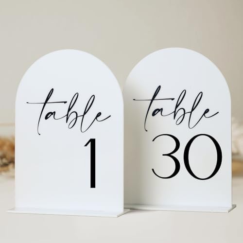 White Arch Acrylic Table Numbers with Stands 1-30, 5x7" White Arched Acrylic Sign and Bases, Arch Table Numbers for Centerpiece Wedding Reception by Unknown