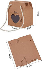 Airssory 30 Pcs 4.1x3.5x2.6" Brown Portable Handle Kraft Paper Gift Box with Heart Clear Window and Rope for Wedding Christmas Party Holiday New Year Decoration Favour Pastries Small Cakes Cookie - Image 3