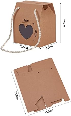Airssory 30 Pcs 4.1x3.5x2.6" Brown Portable Handle Kraft Paper Gift Box with Heart Clear Window and Rope for Wedding Christmas Party Holiday New Year Decoration Favour Pastries Small Cakes Cookie - Image 3