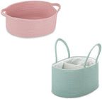 COMSE Small Woven Basket with Gift Bag and Ribbons, Gift Basket Empty, and Large Diaper Caddy Organizer for Girl Boy, Car Diaper Caddy with Handles by COMSE