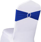 50 PCS Spandex Royal Blue Chair Sashes with Slider Buckles for Wedding Chairs Bows Bands Fitting Party Feast Birthday Banquet Restaurant Event Bridal Baby Shower Decoration by SINSSOWL