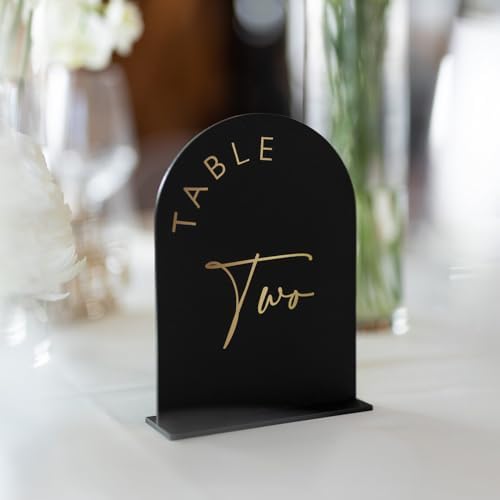 Black Arch Wedding Table Numbers 1-15 with Stands, 5x7 Inch Black Acrylic Sign with Gold Lettering, Arched Acrylic Table Numbers for Wedding Reception - Image 4