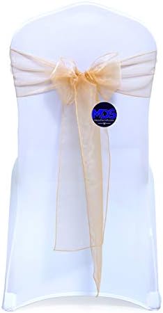 Pack of 100 Organza Chair Sashes for Wedding & Event Décor – Champagne Gold by MDS