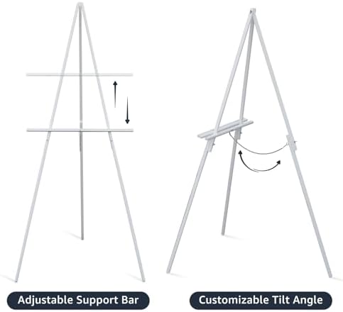 NianFeng Wooden Easel Stand for Sign, Easel Display Stand Floor for Wedding Sign with Adjustable Tray, 63-Inch, Tripod A-Frame Poster Light Duty, Welcome, Art Show & Baby Shower (White) - Image 4