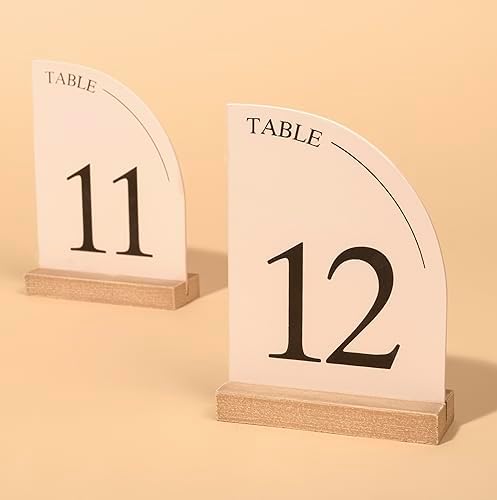 Hanna Roberts Minimal Curved Wooden Table Number Sign with Wooden Base | For Wedding Reception, Restaurants, Rehearsal Dinner, Events and Party (Set of 10, 1-10) (Set of 10, 11-20, Pink) - Image 3