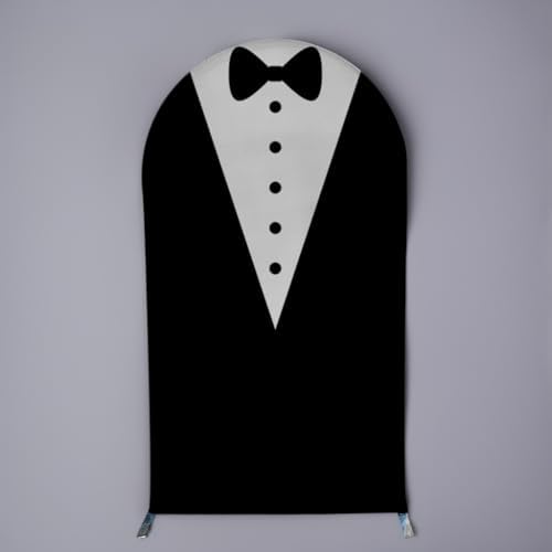 Father Boss Black Suit Bow Tie Arch Backdrop Cover for Boys Birthday Party Arched Stand Stretchy Fabric Covers Baby Shower Cake Banquets Parties Supplies Decorations4x7FT - Image 2