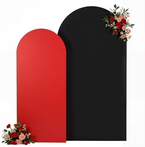 Black Red Arch Cover 7.2FT 6FT Wedding Arch Backdrop Covers Set of 2 Stretchy Spandex Balloon Arch Backdrop for Graduation Baby Bridal Shower Birthday Party Decor Anniversary Banquet Photo Background - Image 4