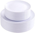 PULOTE 100PCS White Plastic Plates Disposable - Heavyweight 50 White Dinner & 50 Dessert/Salad Plates for Wedding, Party by PULOTEpartywareWesupplyproductsandyouenjoylife