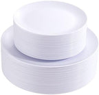 PULOTE 100PCS White Plastic Plates Disposable - Heavyweight 50 White Dinner & 50 Dessert/Salad Plates for Wedding, Party by PULOTEpartywareWesupplyproductsandyouenjoylife