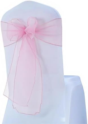 Set of 100 Organza Pink Chair Sashes Bows 7 x 108 Inches Sheer Chair Sash Ties for Wedding Party Birthday Baby Shower Banquet Restaurant Christmas Events Decoration - Image 3