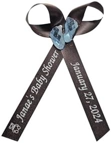 Amy's Bubbling Boutique 25 Personalized Baby Shower Ribbons for Invitations Centerpieces Party Favors or Gender Reveal Sprinkle Assembled Bows - Custom Ribbon Embellishments Crown Cross Rose - Image 4
