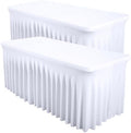Shillance 2 Packs White Spandex Table Covers 6 Foot, Fitted Stretch Table Cloth with Skirts 72x30 Inch, Wrinkle-Free Floor Length Rectangle Tablecloths for Weddings Parties Banquets Events by Shillance