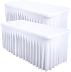 Shillance 2 Packs White Spandex Table Covers 6 Foot, Fitted Stretch Table Cloth with Skirts 72x30 Inch, Wrinkle-Free Floor Length Rectangle Tablecloths for Weddings Parties Banquets Events by Shillance