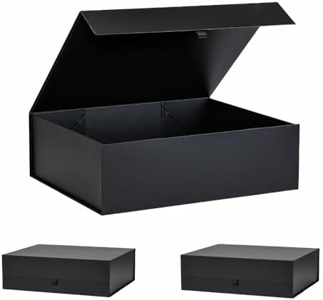 Extra Large Black Gift Box 3 Pack 19x16x6 Inches,Gift Boxs for Presents with Lid Magnetic Closure Collapsible,Groomsman Proposal Box,Birthday, Christmas,for Clothes and Large Gifts by PLINJOY