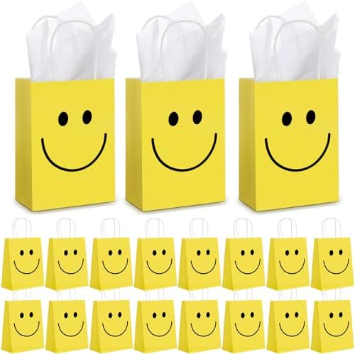 Kosiz 50 Set Yellow Smile Face Gifts Bags Bulk with Handle 6 x 3 x 8'' by Kosiz
