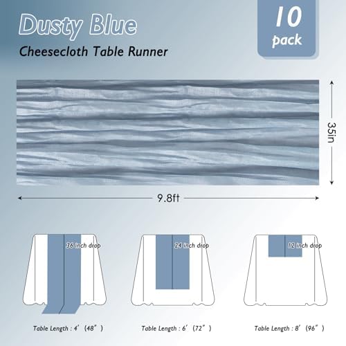 6 Pack Dusty Blue Cheesecloth Table Runner 120 Inch Boho Wedding Decor - Image 2