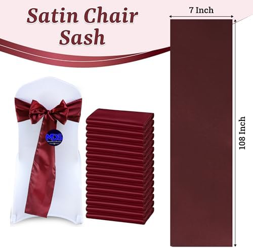 MDS® Pack of 150 Satin Chair Sashes for Wedding & Events – Burgundy - Image 3