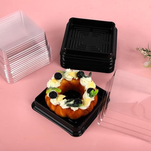 Hewnda 100 Pack Black Cake Pans,Bottom 5Inch X Heigh 2.2Inch Clear plastic mini cake box muffins box cookies box wedding birthday gift box - Image 4