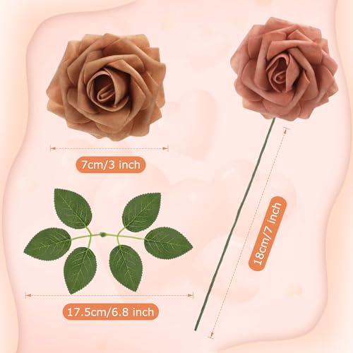 100 Pcs Artificial Foam Rose Flower Faux Bouquet Wedding Fake Rose Gift for Mother's Day Women DIY Bridal Shower Party Table Birthday Home Spring Decor (Shades of 1970s) - Image 2