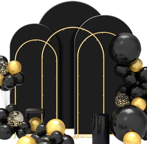 Gawicpy Wedding Arch Backdrop Stand Set Metal Arch Backdrop Stand with Wedding Arch Cover, Wedding Balloon Arch Backdrop Stand for Birthday, Baby Shower, Anniversary (Black, 5.9FT+6.6FT+7.2FT) by Gawicpy