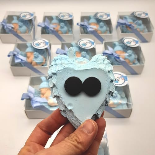 Blue Baby Shower Favor Set, 16 Stone Angel Magnets with Wings, boy Gender Reveal Thank You Tags, Baptism & Communion Favors (Blue) - Image 3
