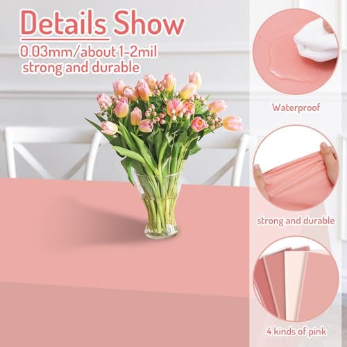Whaline 16Pcs Pink Plastic Tablecloth 4 Pink Series Colors Rectangle Table Cover Waterproof Table Cloth for Birthday Wedding Parties Decorations Supplies, 54 x 108 Inch - Image 3