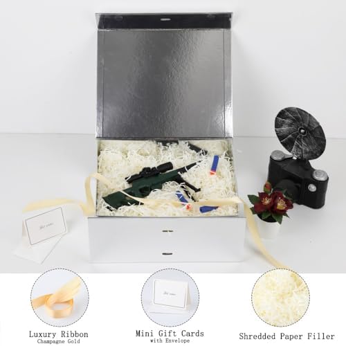 Large Gift Box with Lid 5 Pcs 13X11X5.3 In Silver Magnetic Gift Box Large - Image 2
