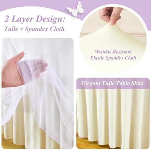 Ivory Tulle Tablecloths 60 Inch Spandex Round Table Cloths for Round Tables - Image 3