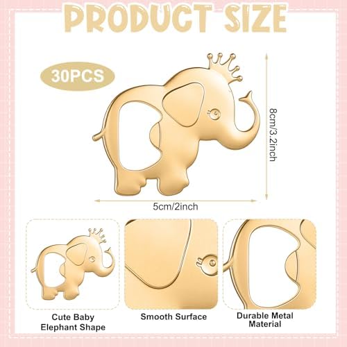 Vesici 90 Pcs Elephant Bottle Opener Party Favors, Gold with Thank You Tags - Image 2