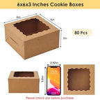 Moretoes 80pcs Cookie Boxes with Window, 6x6x3 Inches Brown Bakery Boxes - Image 2