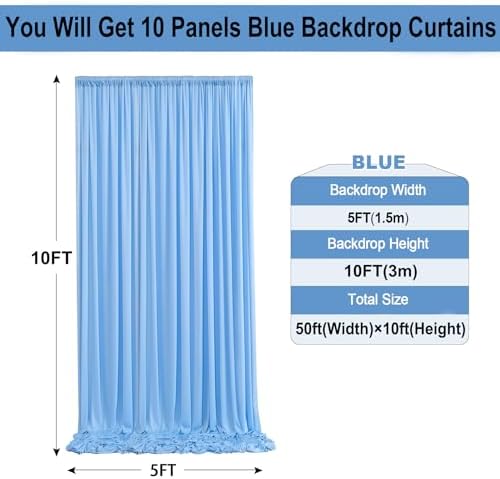50ft×10ft Baby Blue Wrinkle Free Backdrop Curtains for Parties, 10 Panels 5×10ft Soft Silky Polyester Blue Photo Backdrop Drapes for Boy Birthday Elephant Themed Party Gender Reavel Photography - Image 5