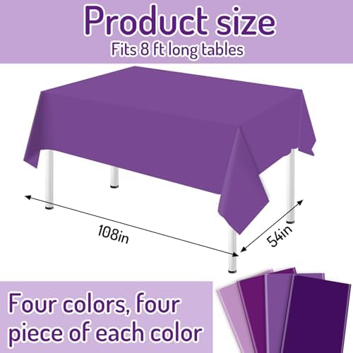 Whaline 16Pcs Purple Plastic Tablecloth 4 Gradient Purple Colors Rectangle Table Cover Waterproof Table Cloth for Halloween Parties Decoration Supplies, 54 x 108 Inch - Image 2