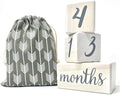 Pondering Pine Baby Milestone Blocks - Natural White Stain Pine Wood with Weeks Months Years Grade - Milestones Age Block Set with Bag, Newborn Weekly Monthly First Year Picture Props, Earth Friendly by PonderingPine