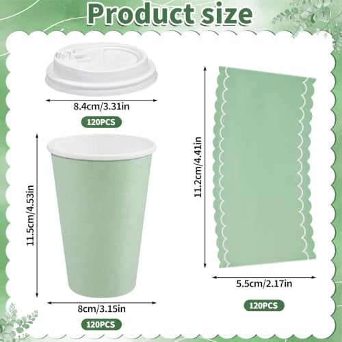 120 Pack Sage Green Coffee Cups with Lid Sleeves, Insulated To Go Paper Cup - Image 2