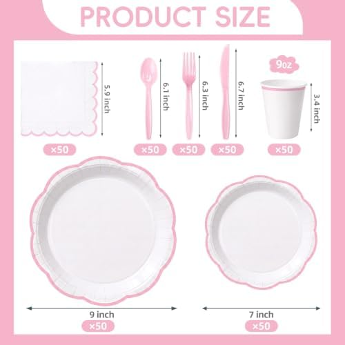 350 Pcs Pink Rim Paper Plates and Napkins Party Supplies - Image 2