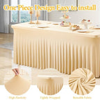 Shillance 2 Packs Champagne Spandex Table Clothes for 6 Foot Rectangle Table, Spandex Table Covers 6FT Stretch Table Skirts Wrinkle Free Fitted Table Cloth for Event, Wedding, Banquet & Parties - Image 2