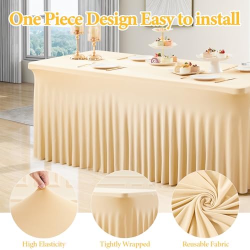 Shillance 6 Packs Champagne Spandex Tableclothes for 8 Foot Rectangle Table, Spandex Table Covers 8FT Stretch Table Skirts Wrinkle Free Fitted Table Cloth for Event, Wedding, Banquet & Parties - Image 2
