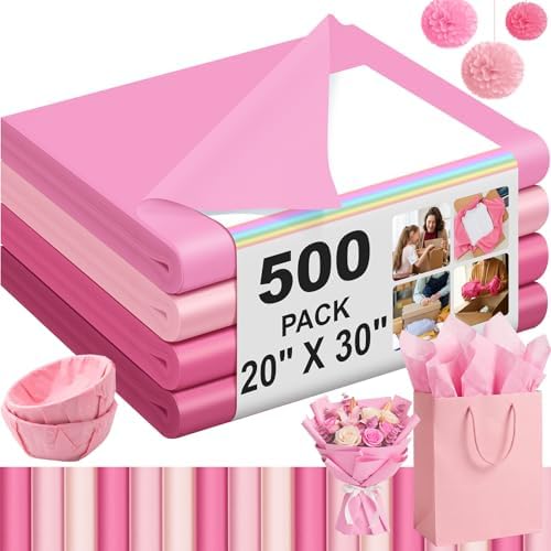 500 Sheets Pink Tissue Paper Bulk 20 x 30 Inch for Fall Floral Packaging by Qilery