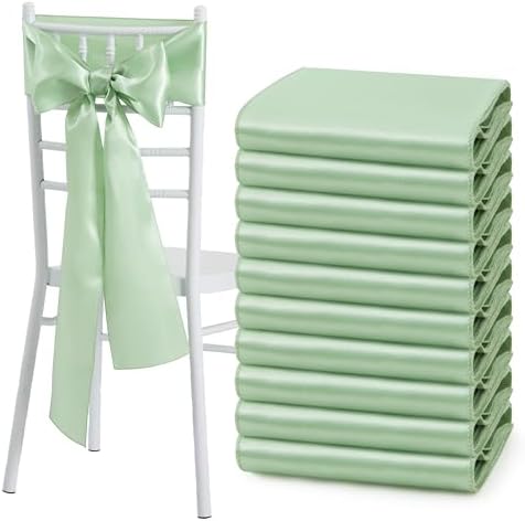 Sage Green Satin Chair Sashes Bows, 6 x 108 inch, 50 Pcs by Counfeisly