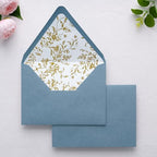 PONATIA A7 Euro Flap Gold Foil Liner Envelopes, Dusty Blue 5x7 Envelopes by ponatia