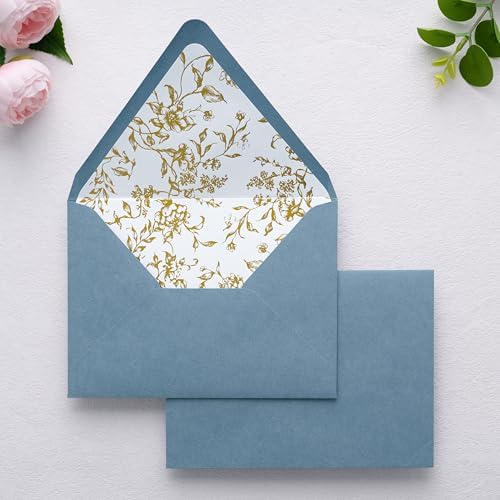 PONATIA A7 Euro Flap Gold Foil Liner Envelopes, Dusty Blue 5x7 Envelopes by ponatia