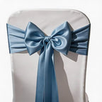 Pack of 50 Satin Dusty Blue Chair Sashes Bows 7x108 Inch Chair Ribbons - Image 4