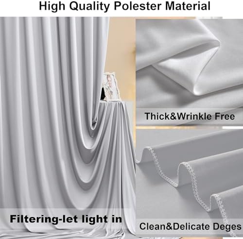 20ft×8ft Wrinkle Free Silver Grey Backdrop Curtains for Parties Wedding, 4 Panels 5×8ft Thick&Silky Polyester Silver Photo Backdrop Drapes Curtain for Birthday Baby Shower Photography Baptism - Image 3