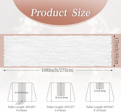 20 Pack White 17 x 108 Inch Cheesecloth Table Runner - Boho Gauze Sheer Fabric for Wedding Baby Shower Party Home Decor - Image 2