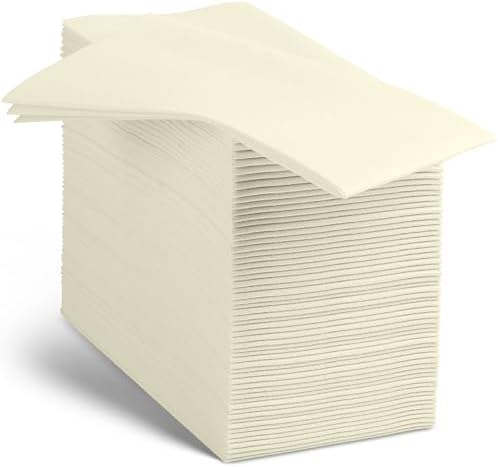 Linen-Feel Cream Paper Napkins - Decortive Cloth-Like Disposable Dinner Napkins - Soft And Absorbent Napkins for Thanksgiving, Party, Wedding, Bathroom Or Any Occasion. (Pack of 100) by BloominGoods