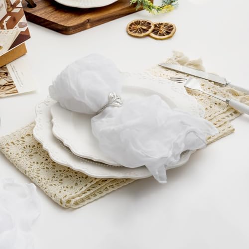 60 Pack White Cheesecloth Napkins Washable 21x21 Inches White Cloth Napkins Set of 60 Dinner Table Napkins for Wedding Cotton Gauze Bridal Baby Shower Rustic Boho Summer Party Table Decor - Image 2