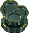 Liacere 50PCS Green Plastic Plates - Heavy Duty Disposable Plate-Green and Gold Include 25PCS Dinner Plate, 25PCS Dessert Plates for Wedding & Party & Holiday by Liacere