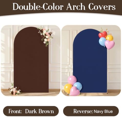 Navy Blue and Brown Arch Backdrop Cover Set of 2 Party Wedding Navy Arch Covers Stretchy Backdrop 7.2FT 6FT Decorations Baby Shower Bridal Shower Photo Birthday Brown Arch Cover Spandex - Image 2
