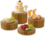 iobiotio Foldable Cake Stand, Reusable Buffet Risers, 4 Pack Round Dessert Stands with Acrylic Tops, Cardborad Display Stands for Weddings, Birthdays, Baby Showers, Parties, Home Decor, Caramel Brown by iobiotio
